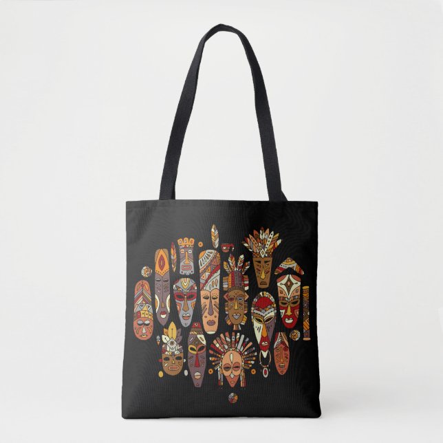 Bolsa Tote Conjunto étnico de máscara tribal, esboço (Frente)