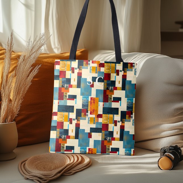 Bolsa Tote Conjunto Geométrico de Remendos em Vermelho, Amare (Criador carregado)