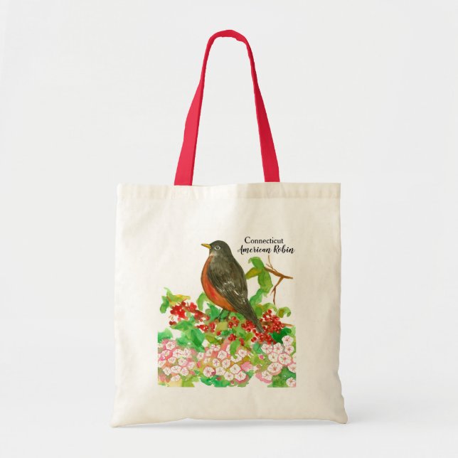 Bolsa Tote Connecticut American Robin Bird Watercolor (Frente)