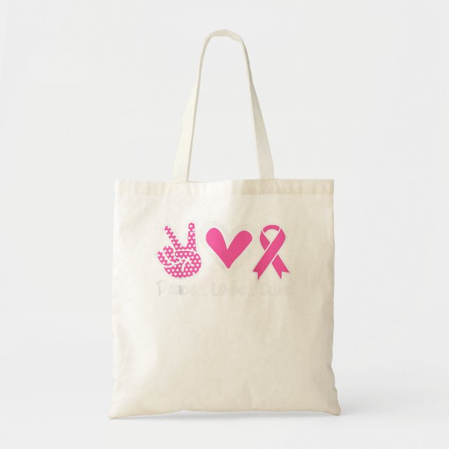 Bolsa Tote Consciência do Cancer Figurino Pink Peace Love Cu (Frente)
