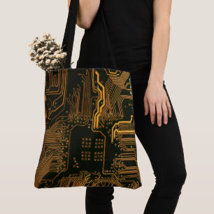 Bolsa Tote Conselho Nerd de saída PCB Laranja Circuito Eletrô
