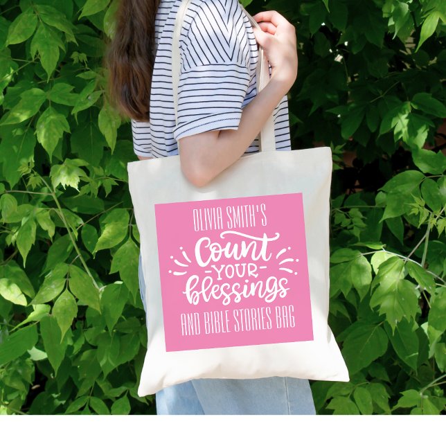 Bolsa Tote Contar as Bênçãos Saco da Igreja VBS Nome da Crian (Criador carregado)