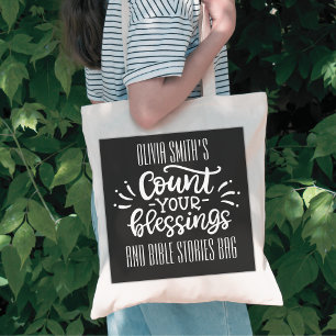 Bolsa Tote Contar as Bênçãos Saco da Igreja VBS Nome da Crian