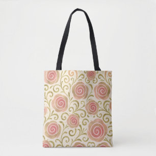 Bolsa Tote Conto de Fadas Rosa e Dourado Rosas Princesa Livro