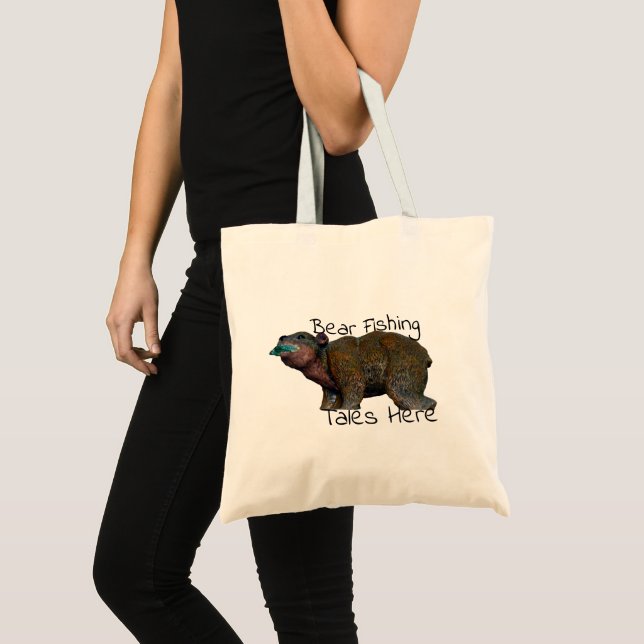 Bolsa Tote Contos De Pesca De Urso Aqui (Frente (produto))