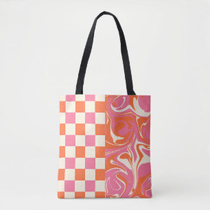 Bolsa Tote Controlos e picos - Rosa, Laranja e Creme