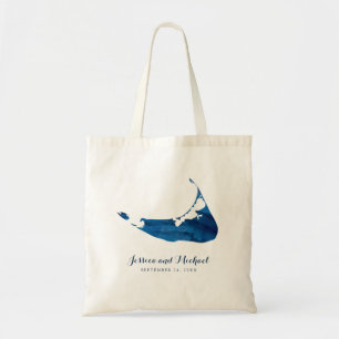 Bolsa Tote Convidado de Casamento de Mapa de Nantucket Blue W