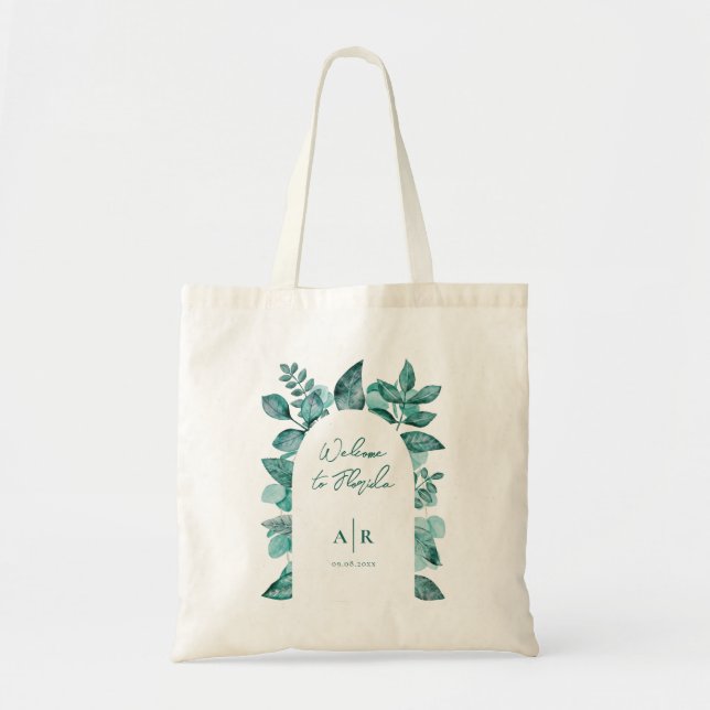 Bolsa Tote Convidado do Hotel de Boas-vindas Teal Greenery (Frente)