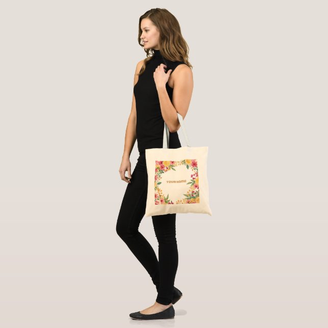 Bolsa Tote Convite de Churrasco de Noiva com Nome Duplo e Flo (Frente (modelo))