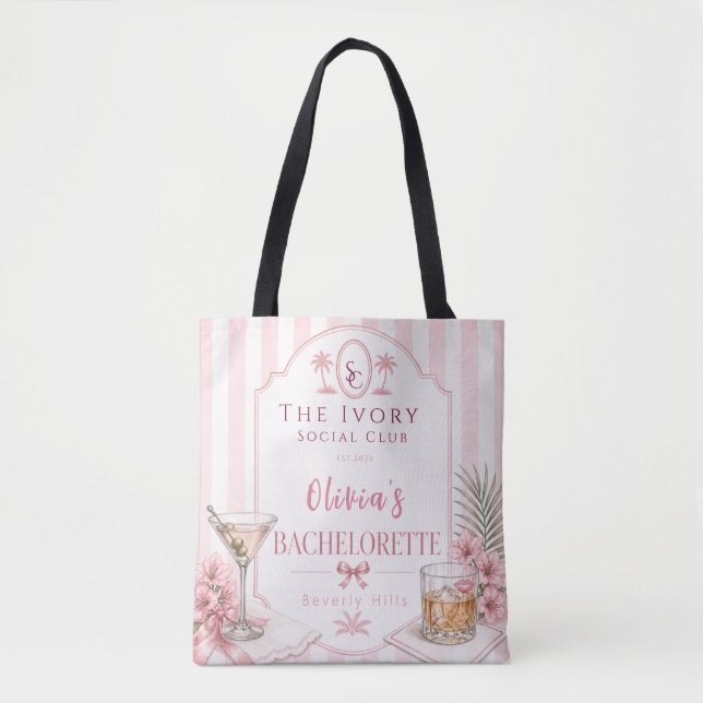 Bolsa Tote Convite de despedida de solteira rosa Lux personal (Frente)