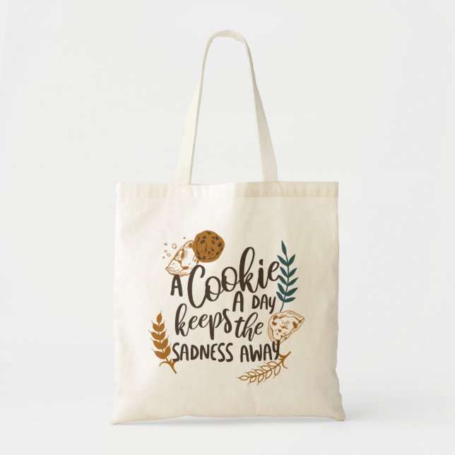 Bolsa Tote Cookie a Day Mantém a tristeza longe de branco (Frente)
