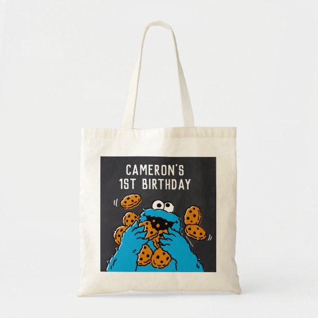 Bolsa Tote Cookie Monster Birthday Chalkboard (Frente)