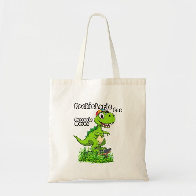 Bolsa Tote Cool Dino on a Skateboard (Frente)