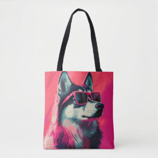 Bolsa Tote Cool Siberian Husky dog with sunglasses