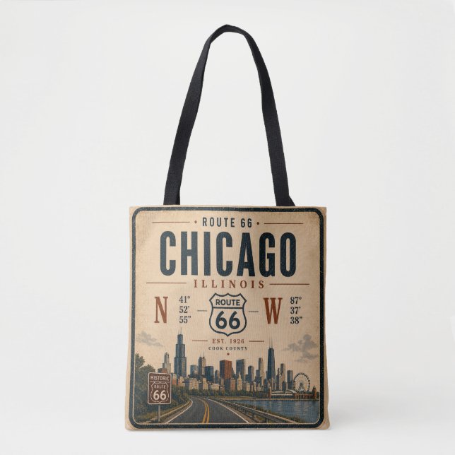 Bolsa Tote Coordenadas da Rota 66 de Chicago Mercado (Frente)