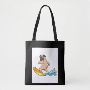 Bolsa Tote Copos de Vestida de Pug Surfing Surf Pug