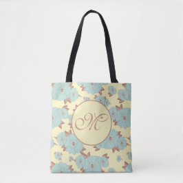Bolsa Tote Copper Pale Teal Floral em Pastel amarelo