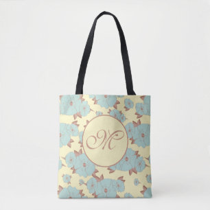 Bolsa Tote Copper Pale Teal Floral em Pastel amarelo