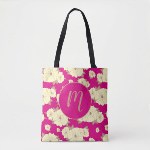 Bolsa Tote Copper Pastel Amarelo Floral em rosa Fuchsia