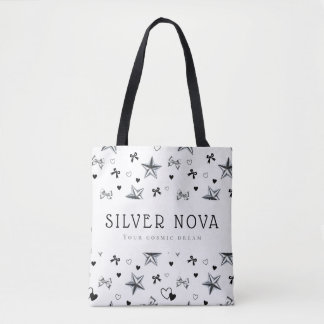 Bolsa Tote Coquete Dark Personalizado Y2K Estrela Prata Fita 