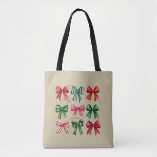 Bolsa Tote Coquetes de Natal Arco Verde Vermelho Menina Tempo