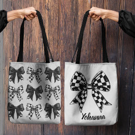 Bolsa Tote Coquette de arcos pretos verificados pelo Hallowee