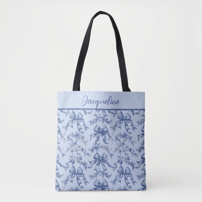 Bolsa Tote Coquette French Blue Toile Noile Noel Bachelorette (Frente)