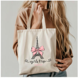 Bolsa Tote Coquette Girl Trip Eiffel Tower & Pink Arco Person