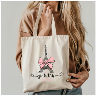 Bolsa Tote Coquette Girl Trip Eiffel Tower & Pink Arco Person
