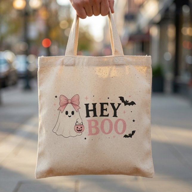 Bolsa Tote Coquette Rosa Hey Boo Fantasma Halloween (Criador carregado)