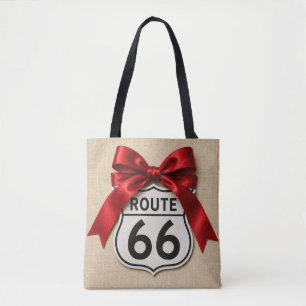Bolsa Tote Coquette Rota 66 Laço de Cetim Vermelho em Lino Fa