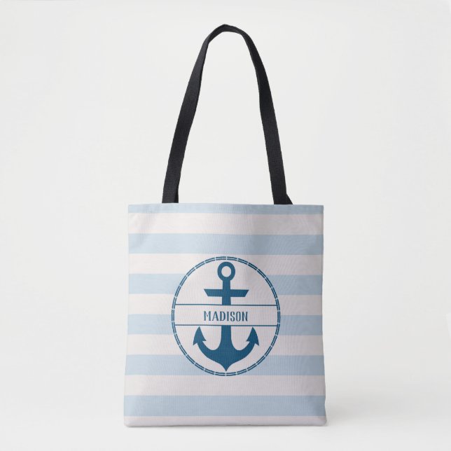 Bolsa Tote Cor Azul Náutica Branco Personalizado (Frente)