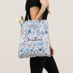 Bolsa Tote cor azul romântica<br><div class="desc">saco personalizado com padrão de flores aquáticas</div>