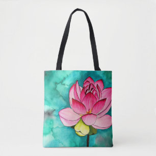 Bolsa Tote Cor da água do lótus de flor rosa