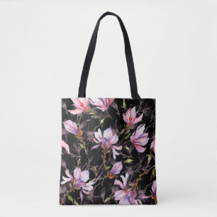 Bolsa Tote Cor da Água Magnolia Rosa Preto
