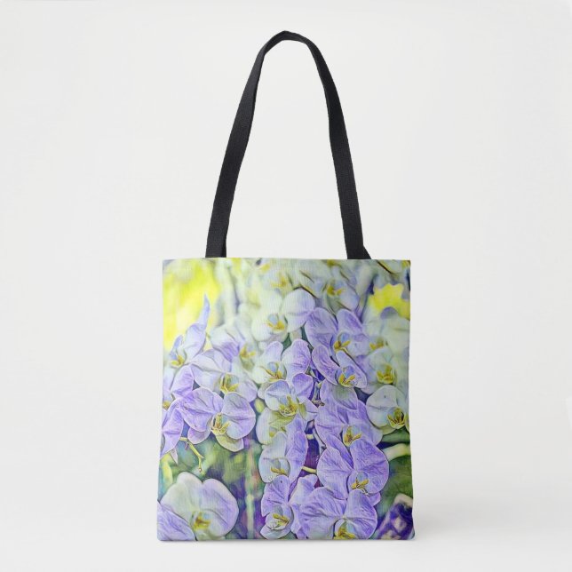 Bolsa Tote Cor d'água das orquídeas roxas brancas (Frente)