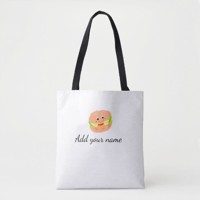 Bolsa Tote Cor d'água do hambúrguer laranja adicionar nome te (Frente)