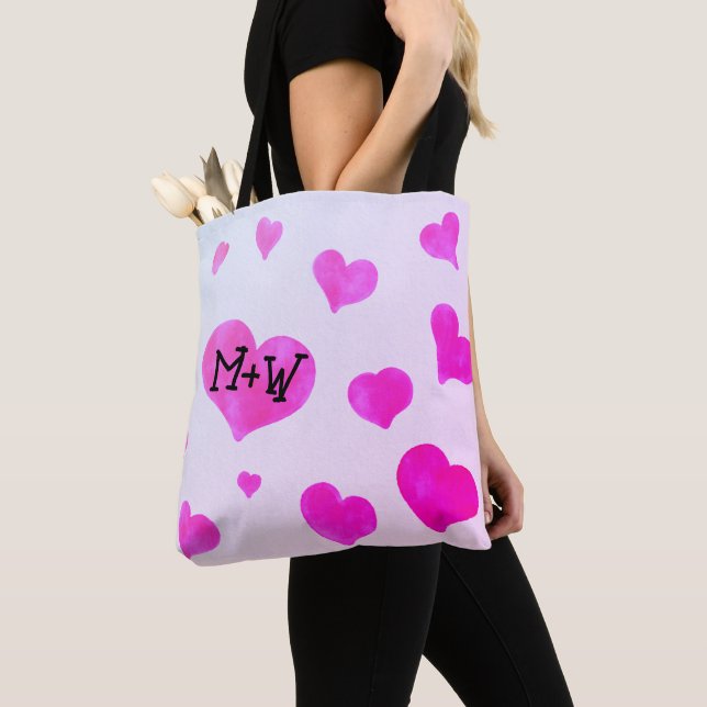 Bolsa Tote Cor d'água rosa corações Nomes personalizados de C (Close Up)