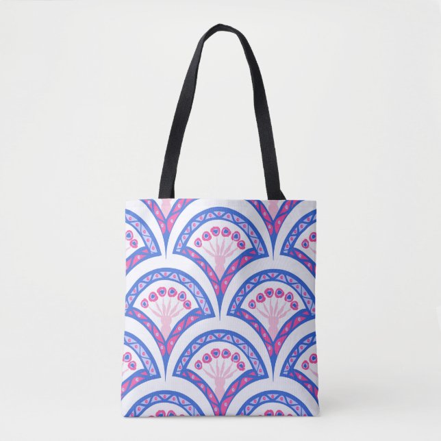 Bolsa Tote cor damasco floral azul (Frente)
