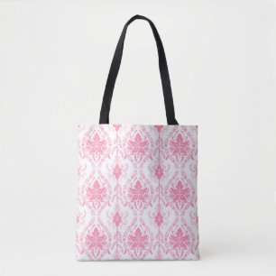 Bolsa Tote cor damasco rosa branca