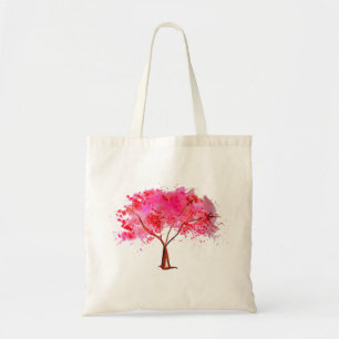 Bolsa Tote Cor de água da árvore do Flor de Cereja Rosa