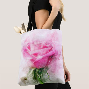 Bolsa Tote Cor de água da flor rosa rosa rosa - wb