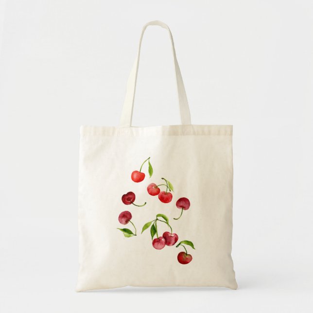 Bolsa Tote Cor-de-água das cerejas vermelhas-de-Verão (Frente)