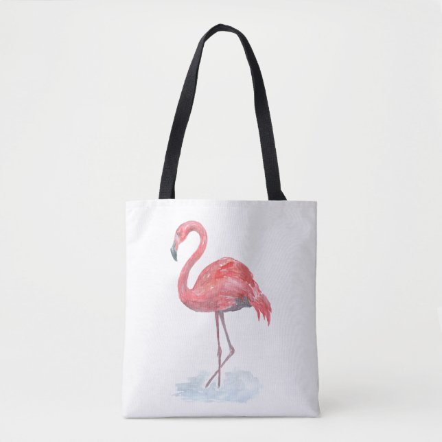 Bolsa Tote Cor de água rosa Flamingo. (Frente)