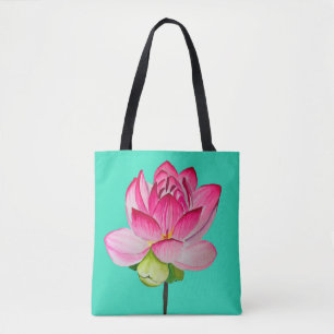 Bolsa Tote Cor-de-água rosa, flor de lótus, arte fina