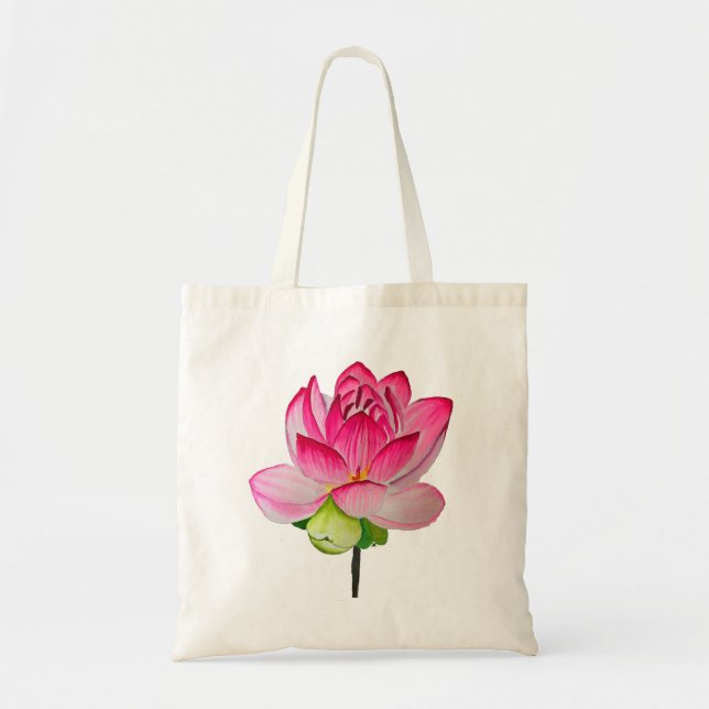 Bolsa Tote Cor de água rosa lótus florada arte fina (Frente)