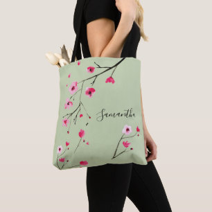 Bolsa Tote Cor de água verde moderna cereja florada Nome