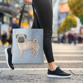 Bolsa Tote Cor de Fauno Pug Fofo Desenho Animado Raça de Cach
