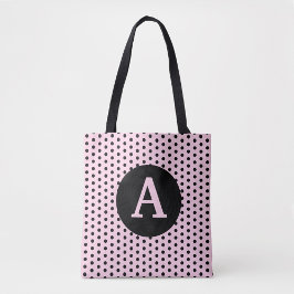 Bolsa Tote Cor-de-rosa branca com Bolinhas pretas