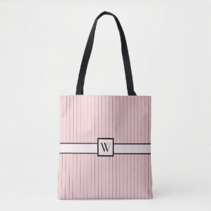 Bolsa Tote Cor-de-rosa com pinstripes pretas com pano para ci